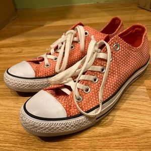 Pink and White Patterned Low Top Converse